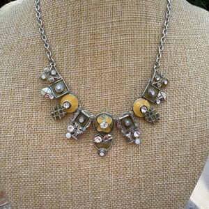 Elegant Silver and Gold Geometric Necklace with Swarovski stones